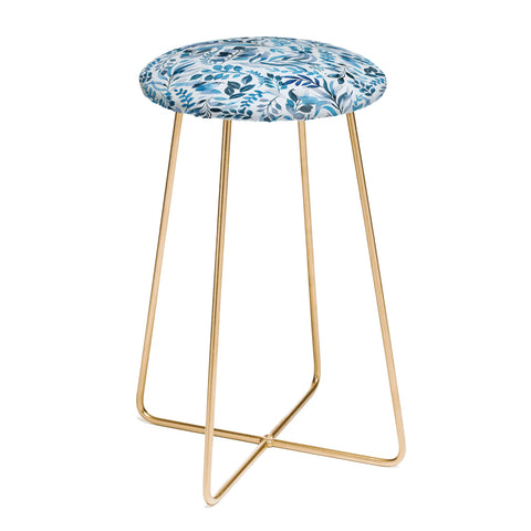 Ninola Design Watercolor Relax Blue Leaves Counter Stool