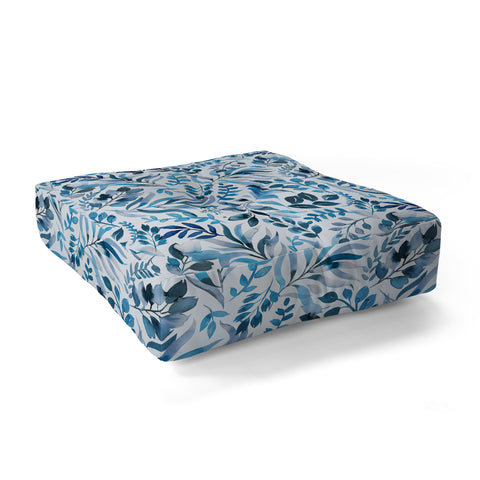 Ninola Design Watercolor Relax Blue Leaves Floor Pillow Square
