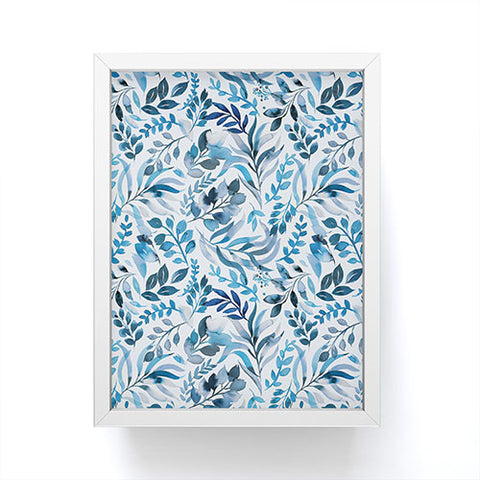 Ninola Design Watercolor Relax Blue Leaves Framed Mini Art Print