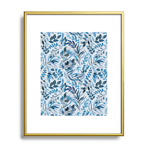 Ninola Design Watercolor Relax Blue Leaves Metal Framed Art Print