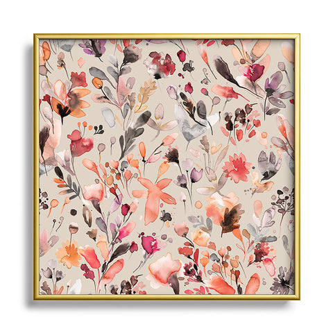 Ninola Design Wild Flowers Meadow Autumn Square Metal Framed Art Print