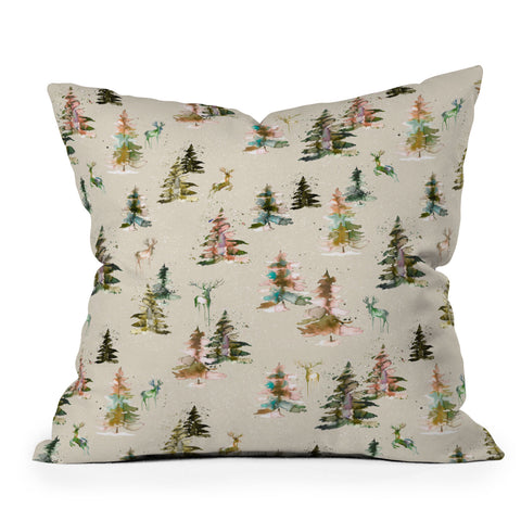 Ninola Design Winter deers forest Beige Outdoor Throw Pillow