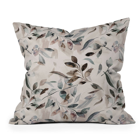 Ninola Design Winter Leaves Neutral Throw Pillow