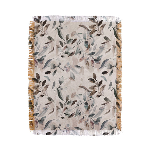 Ninola Design Winter Leaves Neutral Throw Blanket