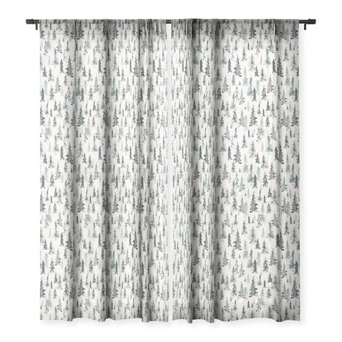 Ninola Design Winter Snow Trees Forest Neutral Sheer Window Curtain