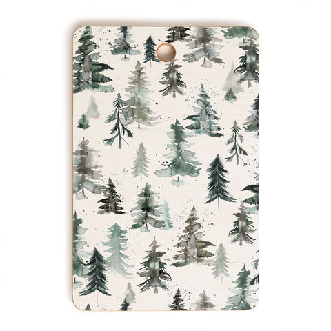 Ninola Design Winter Snow Trees Forest Neutral Cutting Board Rectangle