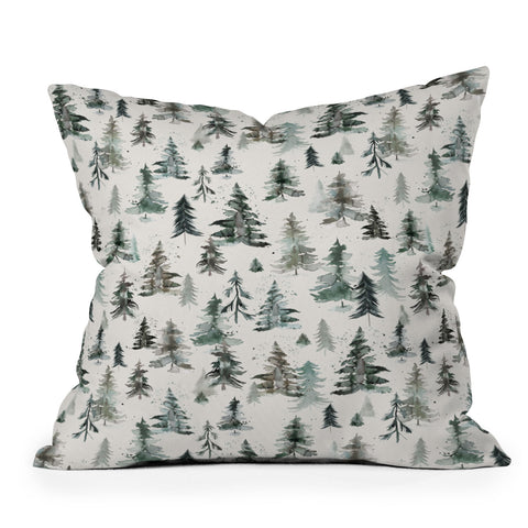 Ninola Design Winter Snow Trees Forest Neutral Throw Pillow
