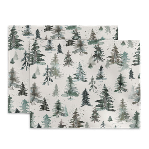 Ninola Design Winter Snow Trees Forest Neutral Placemat