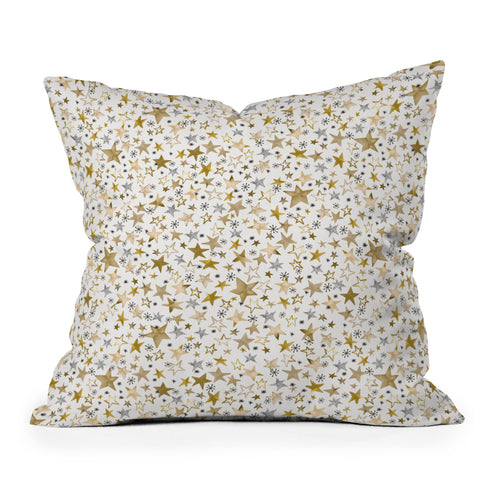 Ninola Design Winter stars holiday gold Outdoor Throw Pillow