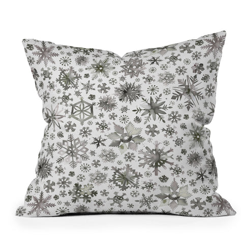 Ninola Design Winter Stars Snowflakes Gray Outdoor Throw Pillow