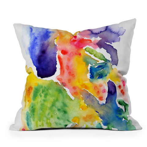 Olivia St Claire Happy Watercolor Outdoor Throw Pillow