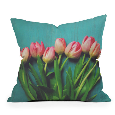 Olivia St Claire Lovely Pink Tulips Outdoor Throw Pillow