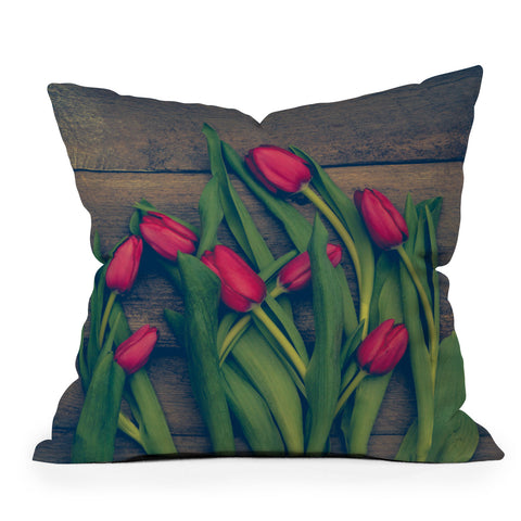 Olivia St Claire Red Tulips Outdoor Throw Pillow