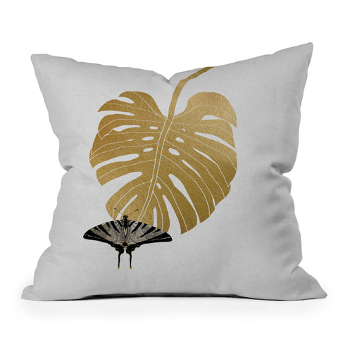 Orara Studio Butterfly and Monstera Leaf Outdoor Throw Pillow