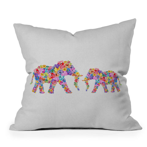 Orara Studio Floral Elephants Outdoor Throw Pillow