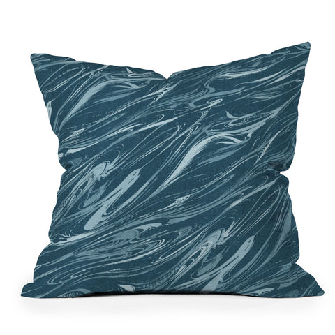 Pattern State Marble Indigo Linen Outdoor Throw Pillow
