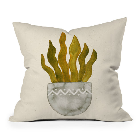 Pauline Stanley Watercolor Snake Plant Outdoor Throw Pillow