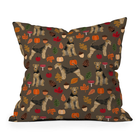 Petfriendly Airedale Terrier Autumn Fall Outdoor Throw Pillow