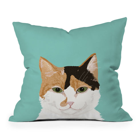 Petfriendly Calico Cat Cute cat black white Outdoor Throw Pillow