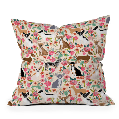 Petfriendly Chihuahua florals cute pastel Outdoor Throw Pillow