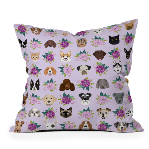 Petfriendly Dogs and cats pet friendly floral Outdoor Throw Pillow