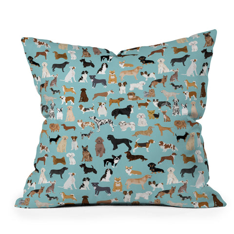 Petfriendly Dogs pattern print dog breeds Outdoor Throw Pillow