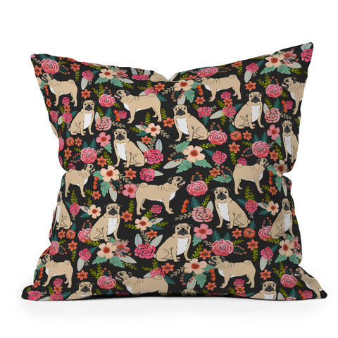 Petfriendly Pugs of spring floral pug dog Outdoor Throw Pillow