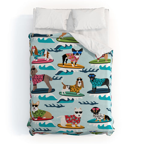 Petfriendly Surfing Dogs cute summer Duvet Cover