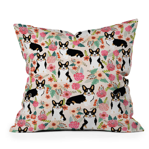 Petfriendly Welsh Corgi tri colored Outdoor Throw Pillow