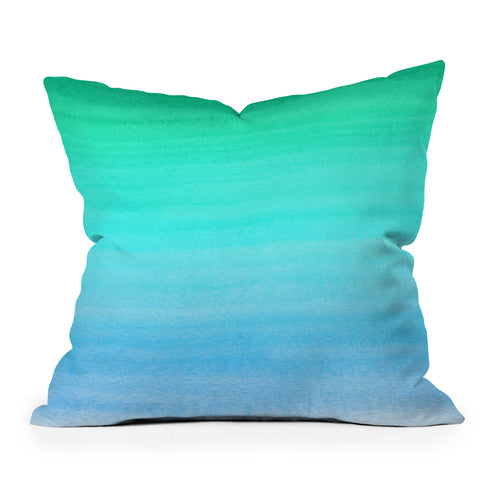 PI Photography and Designs Aqua Gradient Watercolor Outdoor Throw Pillow
