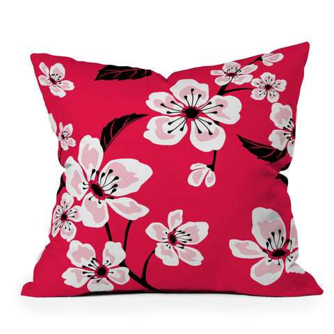 PI Photography and Designs Pink Sakura Cherry Blooms Outdoor Throw Pillow