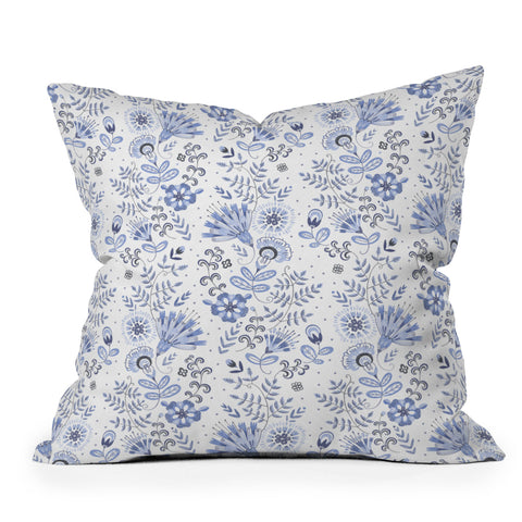 Pimlada Phuapradit Blue and white floral 1 Outdoor Throw Pillow