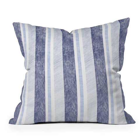 Pimlada Phuapradit Blue and white painted stripe Outdoor Throw Pillow