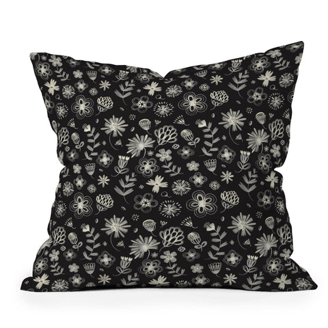 Pimlada Phuapradit Ditsy floral Black and white Outdoor Throw Pillow