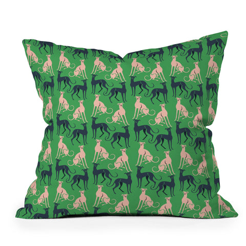 Pimlada Phuapradit Dog Pattern Greyhound Green Outdoor Throw Pillow
