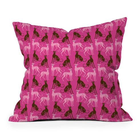 Pimlada Phuapradit Dog Pattern Greyhound Pink Outdoor Throw Pillow