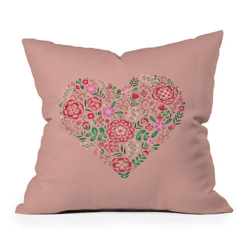 Pimlada Phuapradit Floral Heart Pink Outdoor Throw Pillow