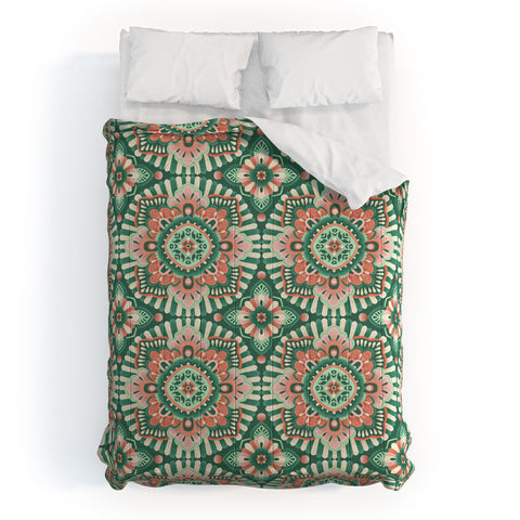 Pimlada Phuapradit Floral Mandala Tiles Green Comforter