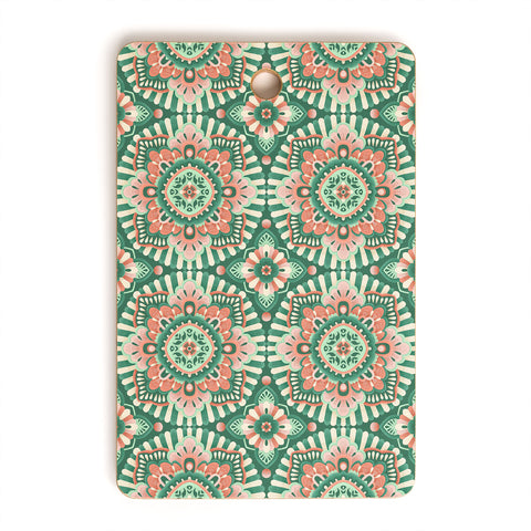 Pimlada Phuapradit Floral Mandala Tiles Green Cutting Board Rectangle