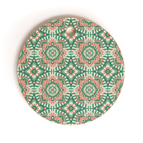 Pimlada Phuapradit Floral Mandala Tiles Green Cutting Board Round