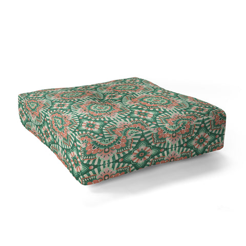 Pimlada Phuapradit Floral Mandala Tiles Green Floor Pillow Square