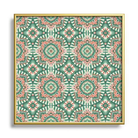 Pimlada Phuapradit Floral Mandala Tiles Green Square Metal Framed Art Print
