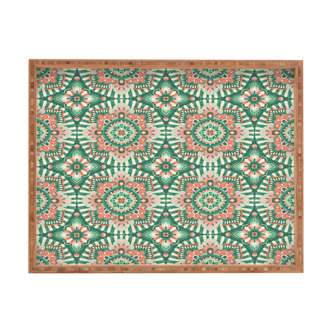 Pimlada Phuapradit Floral Mandala Tiles Green Rectangular Tray