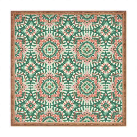 Pimlada Phuapradit Floral Mandala Tiles Green Square Tray