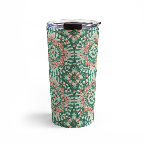 Pimlada Phuapradit Floral Mandala Tiles Green Travel Mug