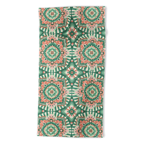 Pimlada Phuapradit Floral Mandala Tiles Green Beach Towel