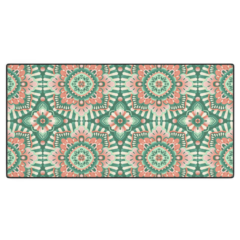 Pimlada Phuapradit Floral Mandala Tiles Green Desk Mat