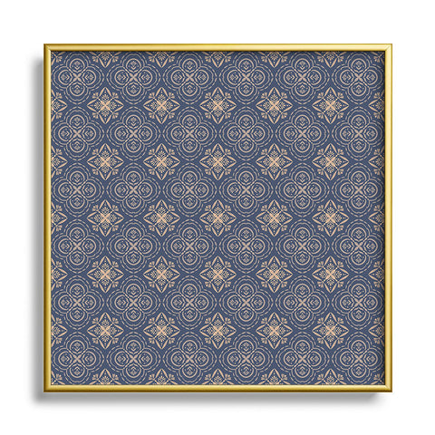 Pimlada Phuapradit Floral Tiles 9 Cyan Blue Square Metal Framed Art Print