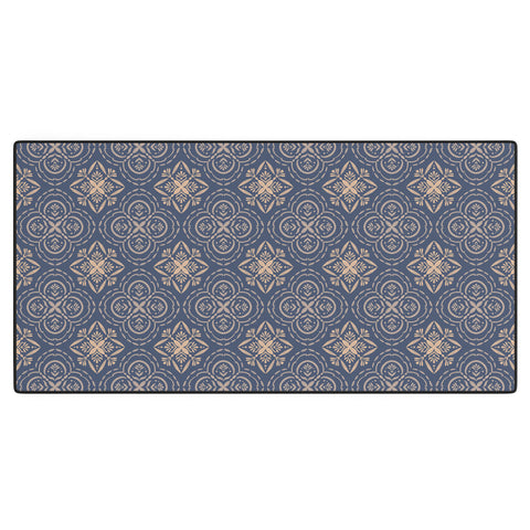 Pimlada Phuapradit Floral Tiles 9 Cyan Blue Desk Mat