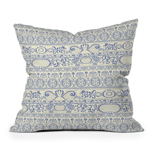 Pimlada Phuapradit Lace drawing blue and white Outdoor Throw Pillow